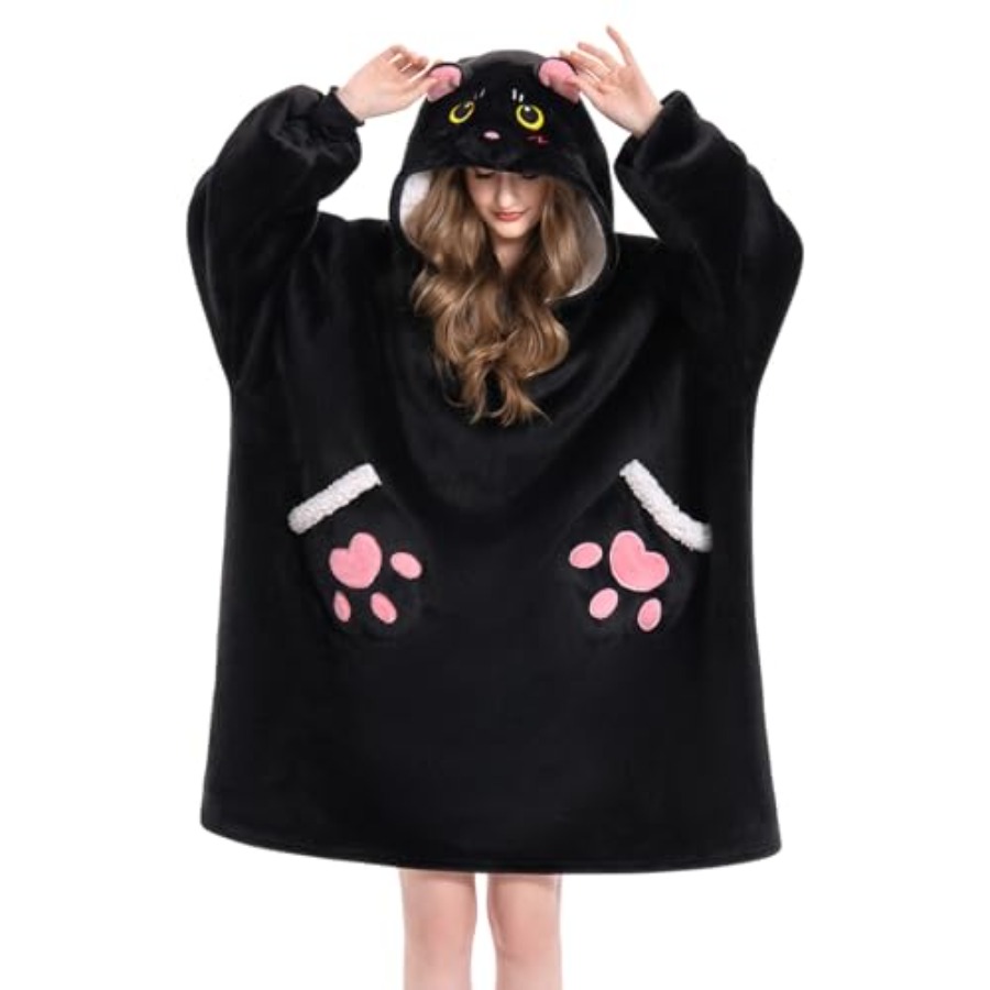 OLAOLA Black Cat Wearable Blan - Sherpa Hoodie Fleece のレビューと価格