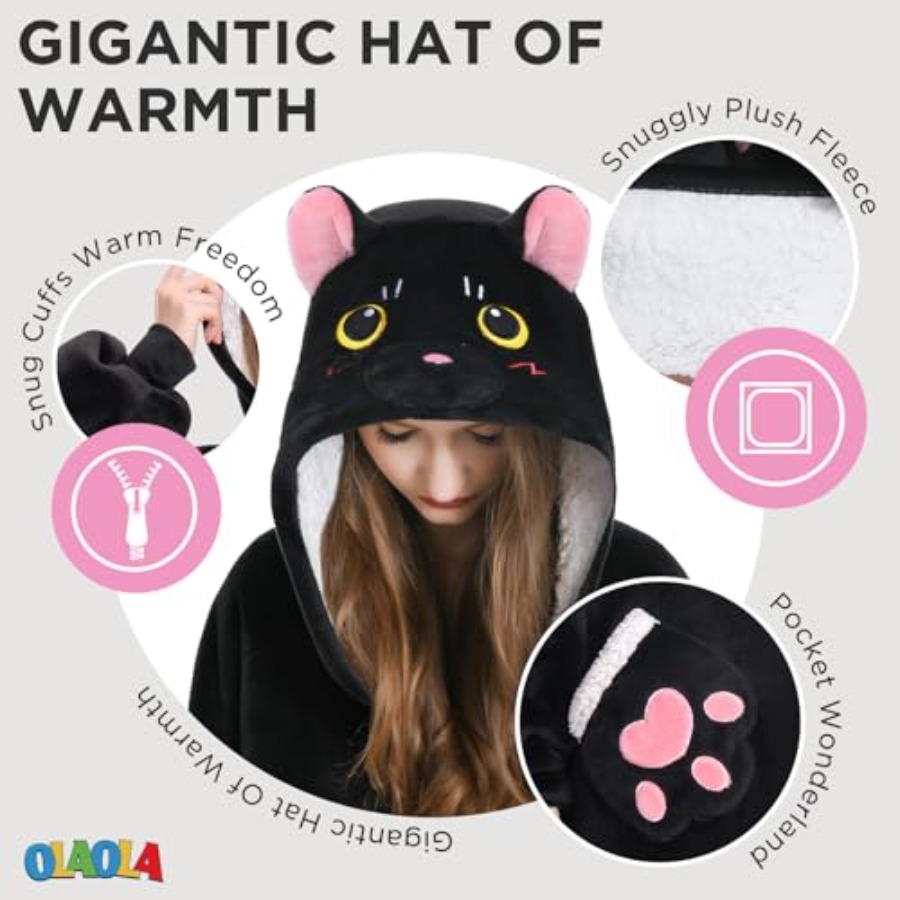 OLAOLA Black Cat Wearable Blan - Sherpa Hoodie Fleece のレビューと価格