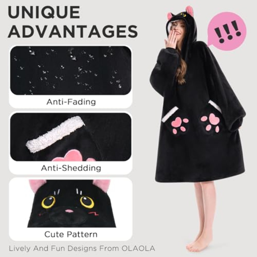 OLAOLA Black Cat Wearable Blan - Sherpa Hoodie Fleece のレビューと価格