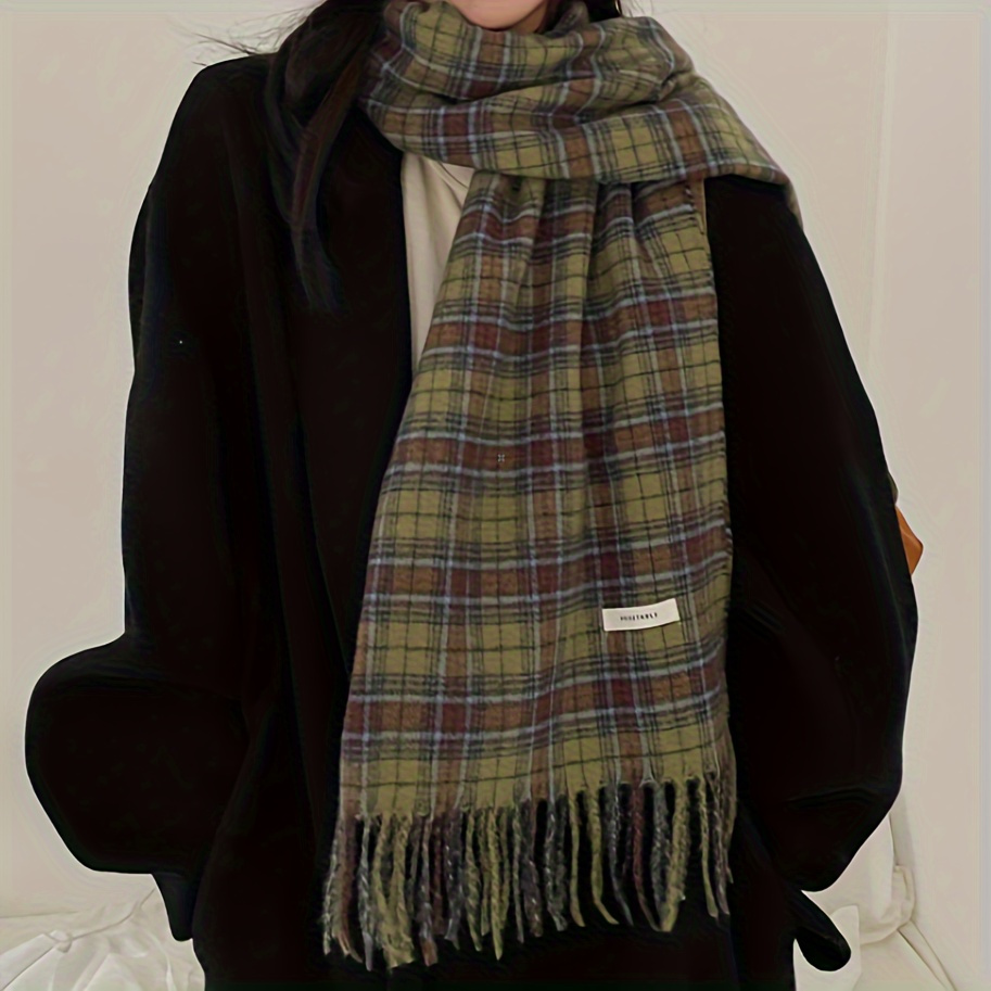 Vintage Green Plaid Tassel Sca - Cashmere Pashmina Wrap のレビューと価格