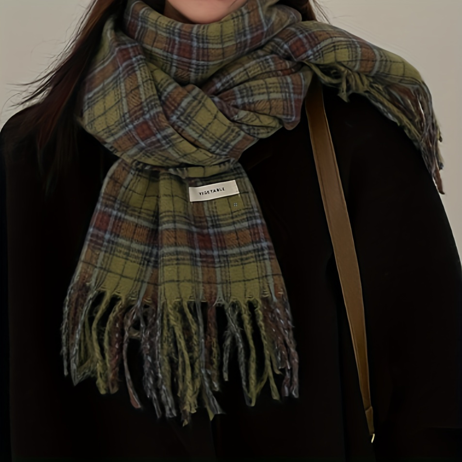 Vintage Green Plaid Tassel Sca - Cashmere Pashmina Wrap のレビューと価格