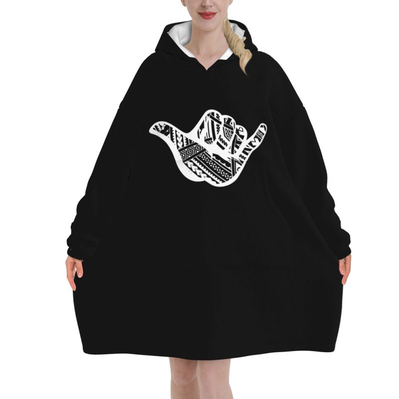 Polynesian Tattoo Shaka Tribal - Sherpa Hoodie Fleece のレビューと価格