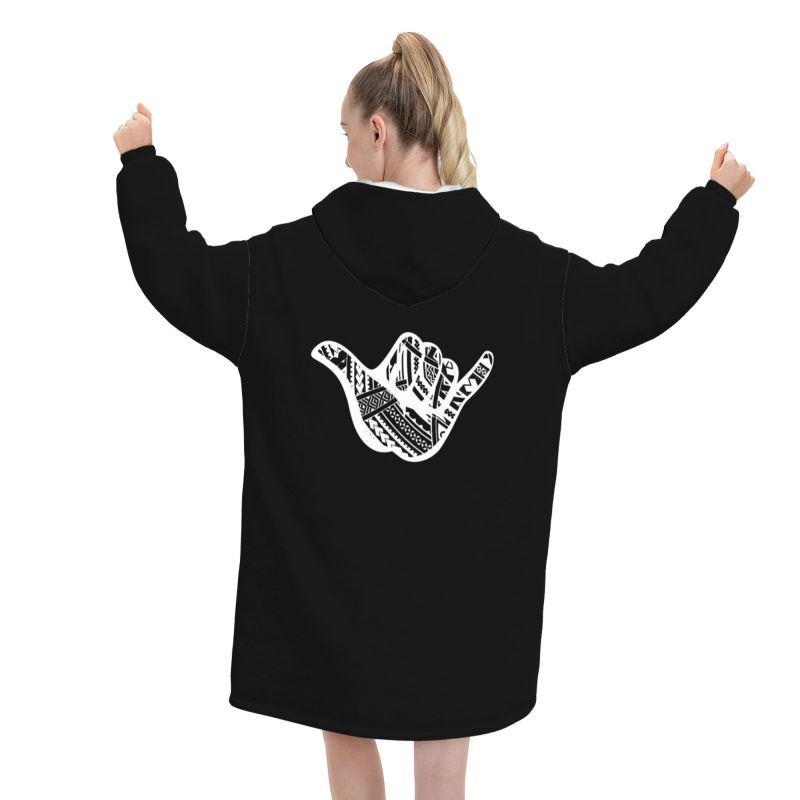 Polynesian Tattoo Shaka Tribal - Sherpa Hoodie Fleece のレビューと価格