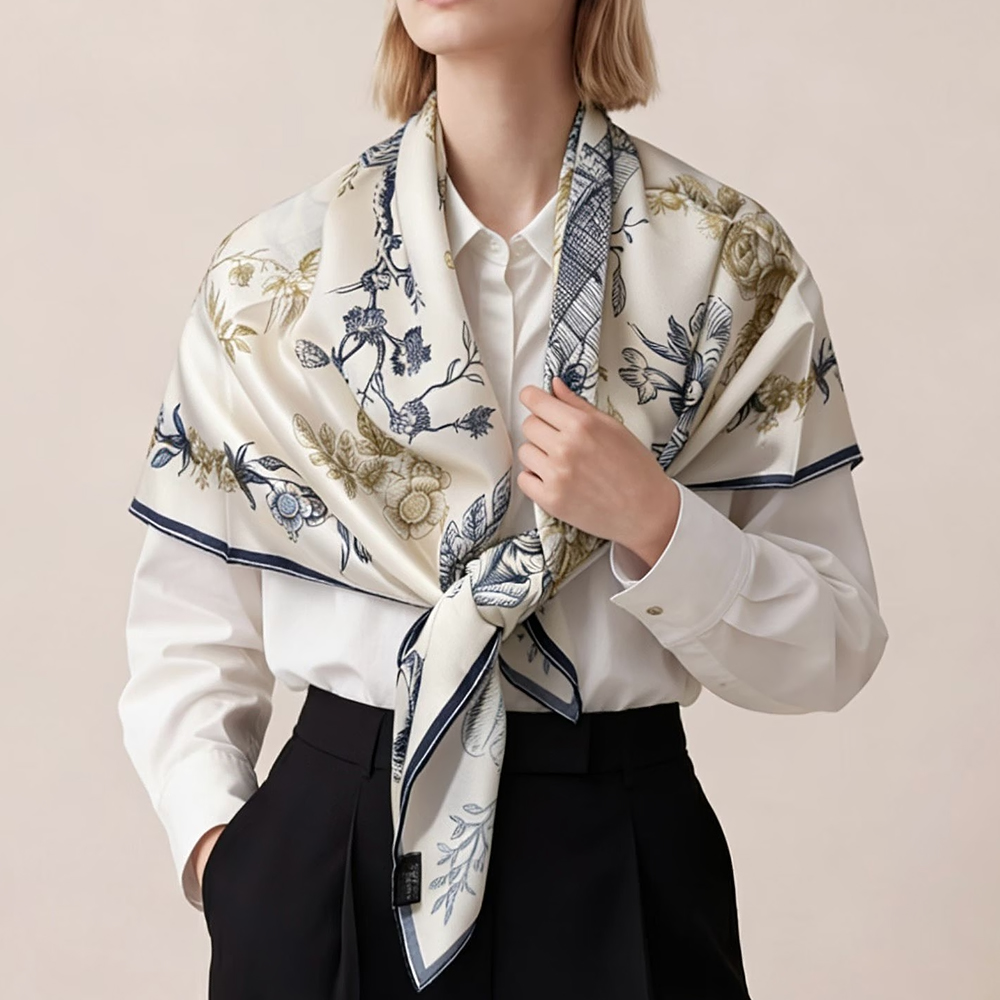 [BYSIFA] Blue White 100% Silk  - Shawl Wrap Winter のレビューと価格