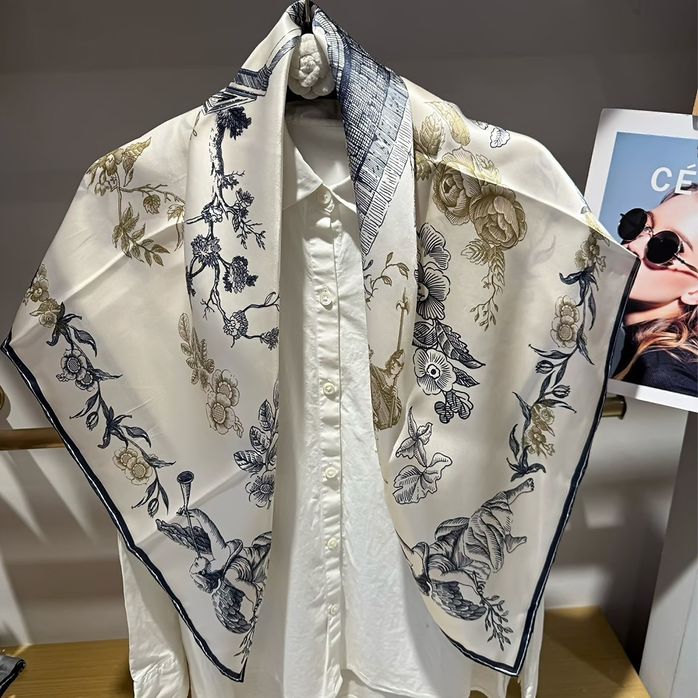 [BYSIFA] Blue White 100% Silk  - Shawl Wrap Winter のレビューと価格
