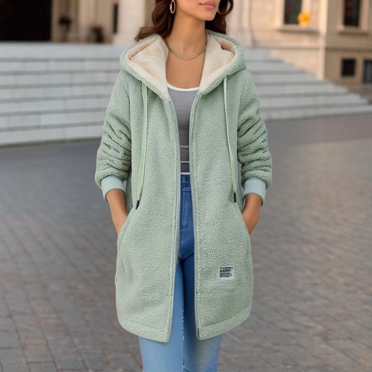 Thick Fleece Mid Length Jacket - Sherpa Hoodie Fleece のレビューと価格