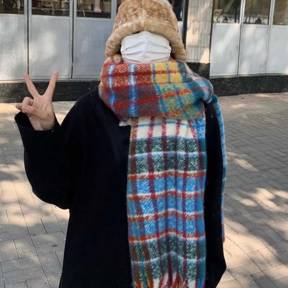 Retro Tassel Plaid Wool Scarf  - Wool Scarf Men のレビューと価格