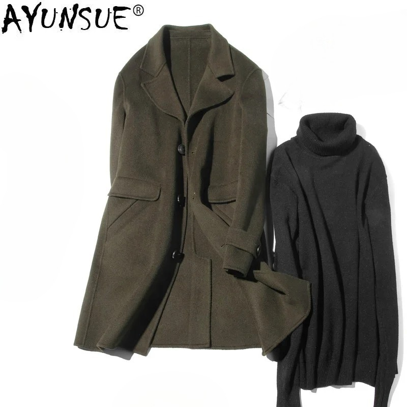 AYUNSUE 100% Wool Coat Men Aut - Wool Coat Peacoat のレビューと価格