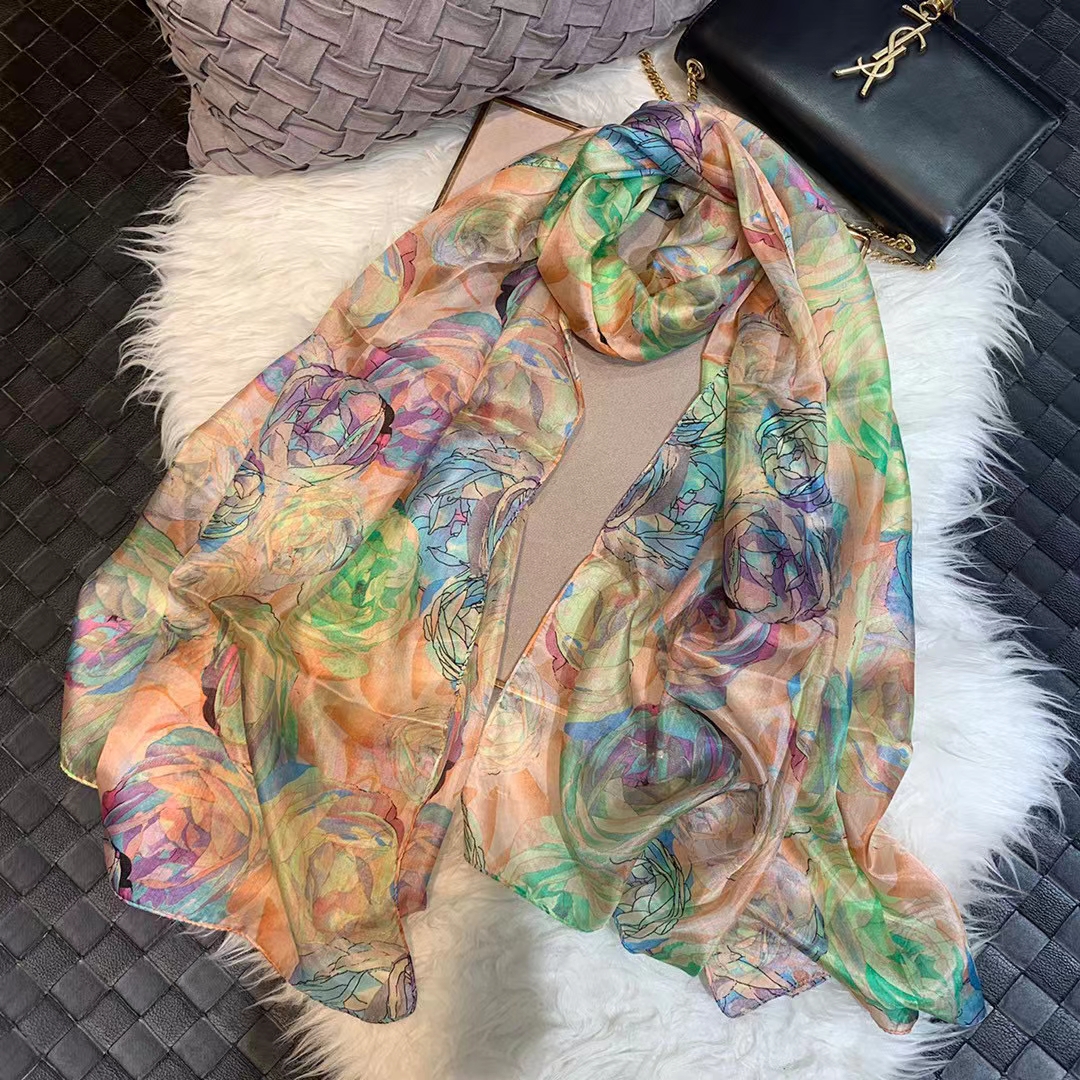Ladies Green 100% Silk Scarf S - Shawl Wrap Winter のレビューと価格
