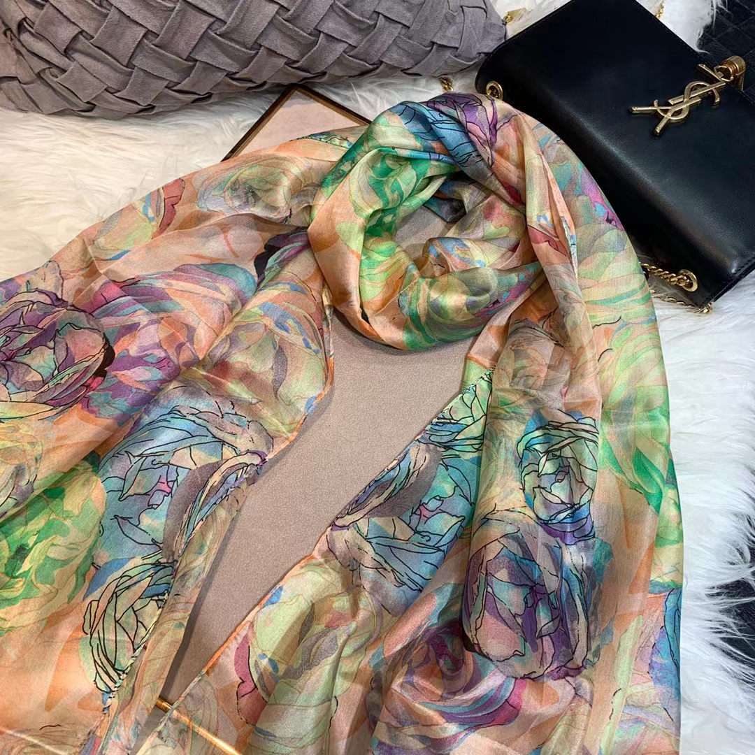 Ladies Green 100% Silk Scarf S - Shawl Wrap Winter のレビューと価格