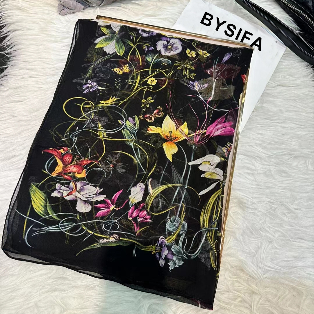 BYSIFA|New Black Pure Silk Wom - Shawl Wrap Winter のレビューと価格
