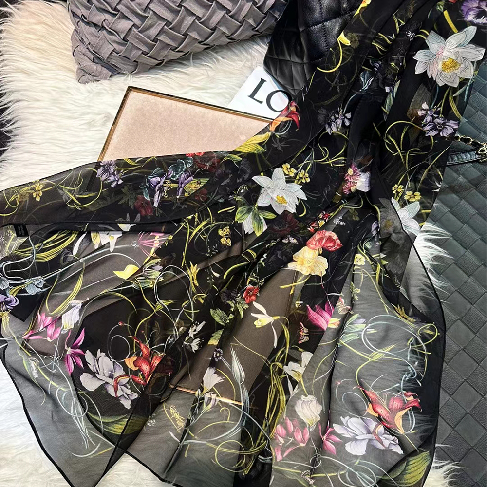 BYSIFA|New Black Pure Silk Wom - Shawl Wrap Winter のレビューと価格