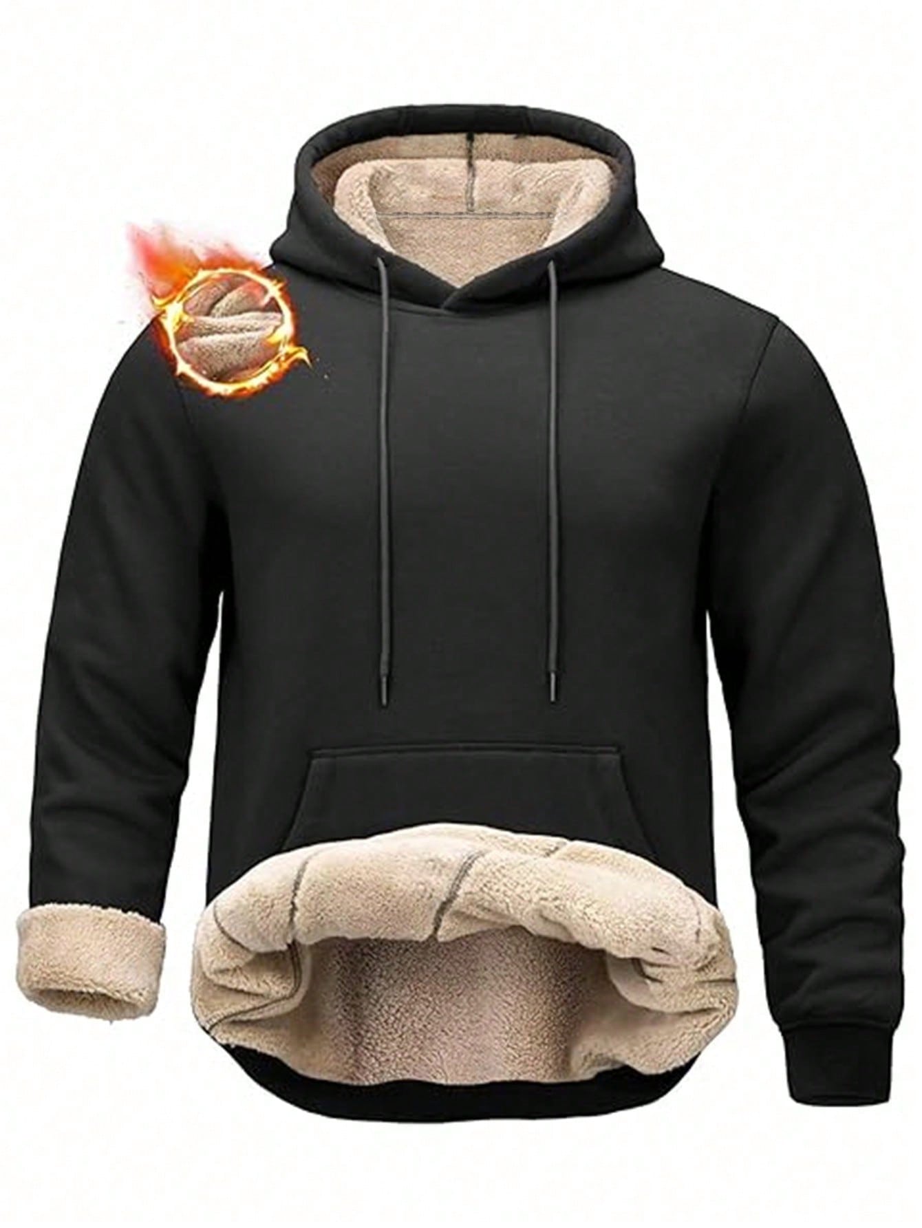 Men's Black Sherpa-Lined Hoodi - Sherpa Hoodie Fleece のレビューと価格