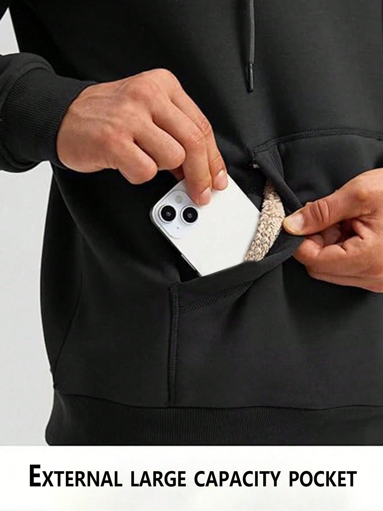 Men's Black Sherpa-Lined Hoodi - Sherpa Hoodie Fleece のレビューと価格