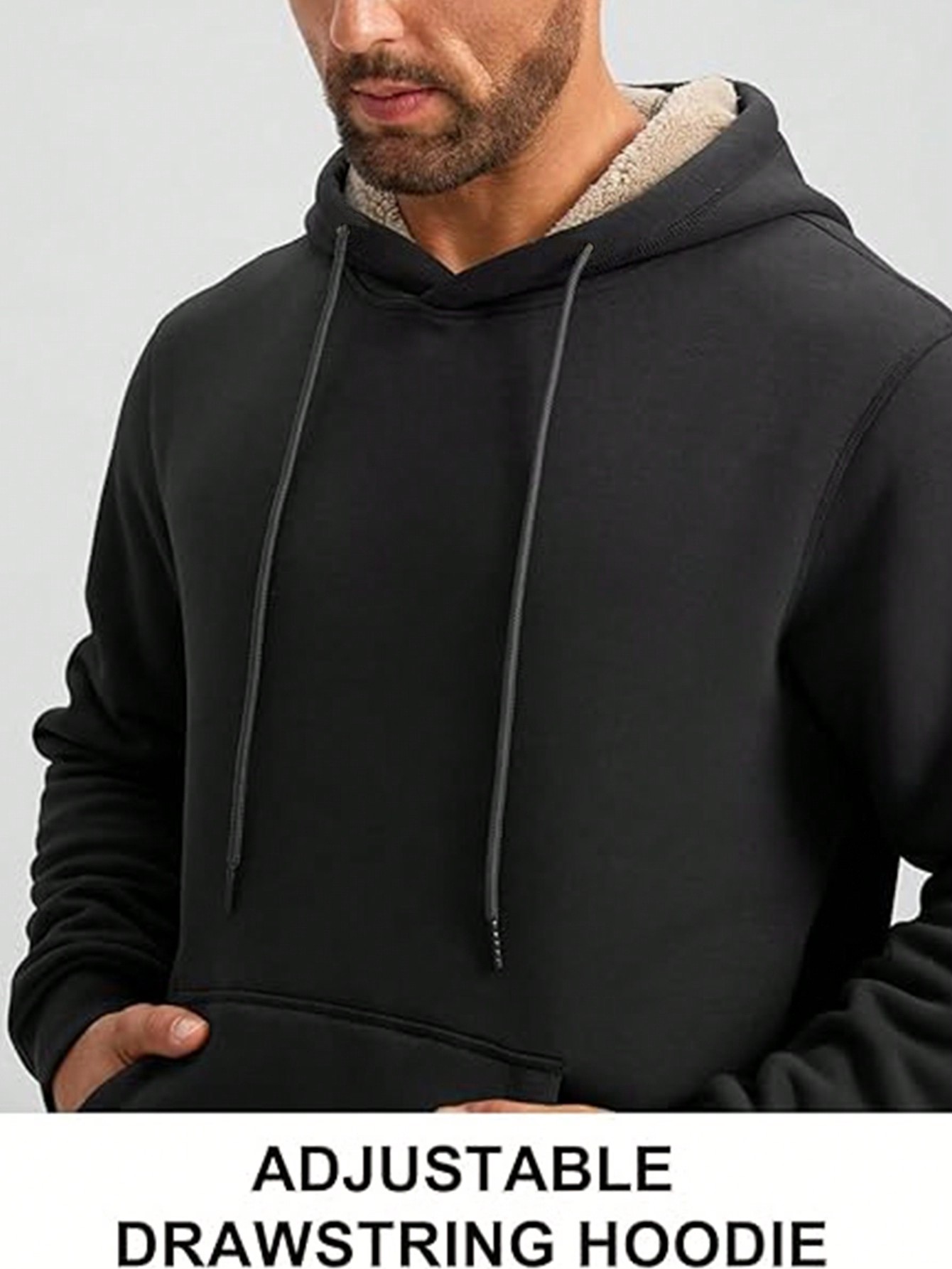 Men's Black Sherpa-Lined Hoodi - Sherpa Hoodie Fleece のレビューと価格