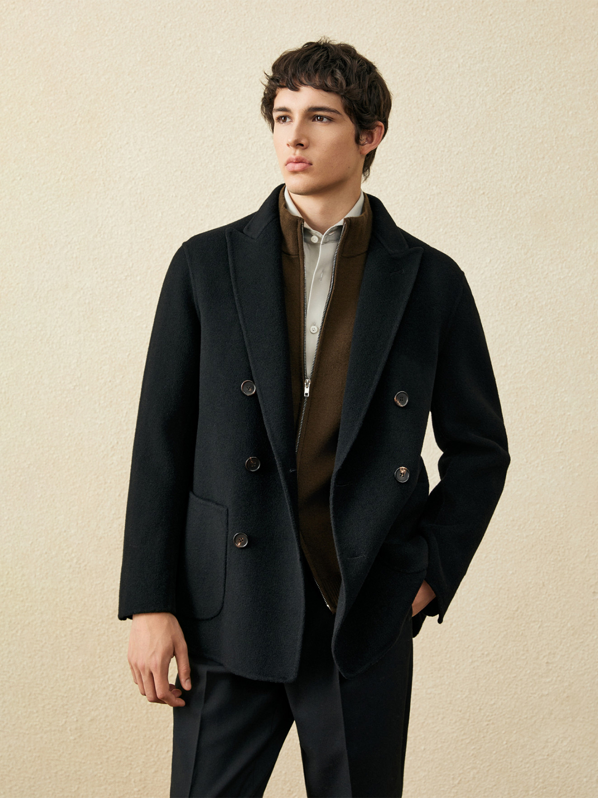 Men‘s 100% Wool Short Coat | B - Wool Coat Peacoat のレビューと価格