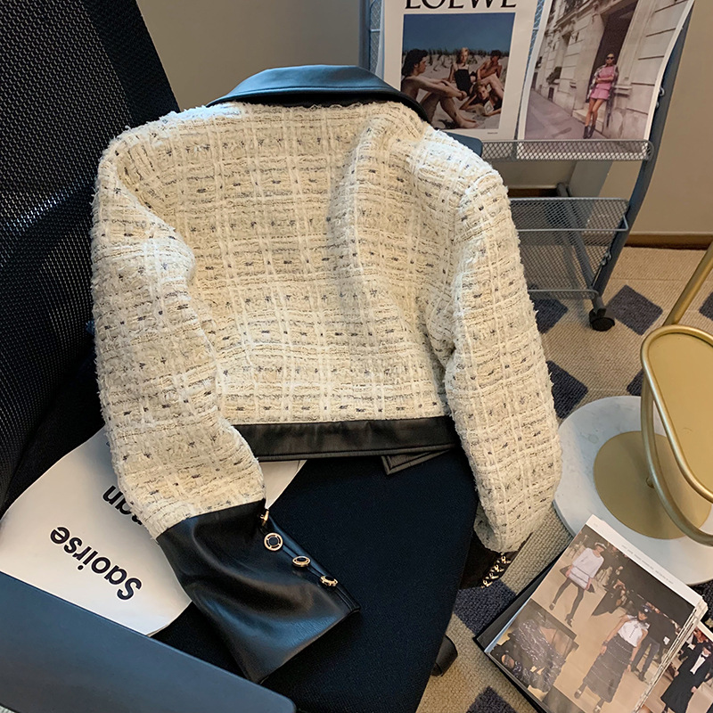 Contrast Stitching Tweed Fragr - Down Jacket Packable のレビューと価格