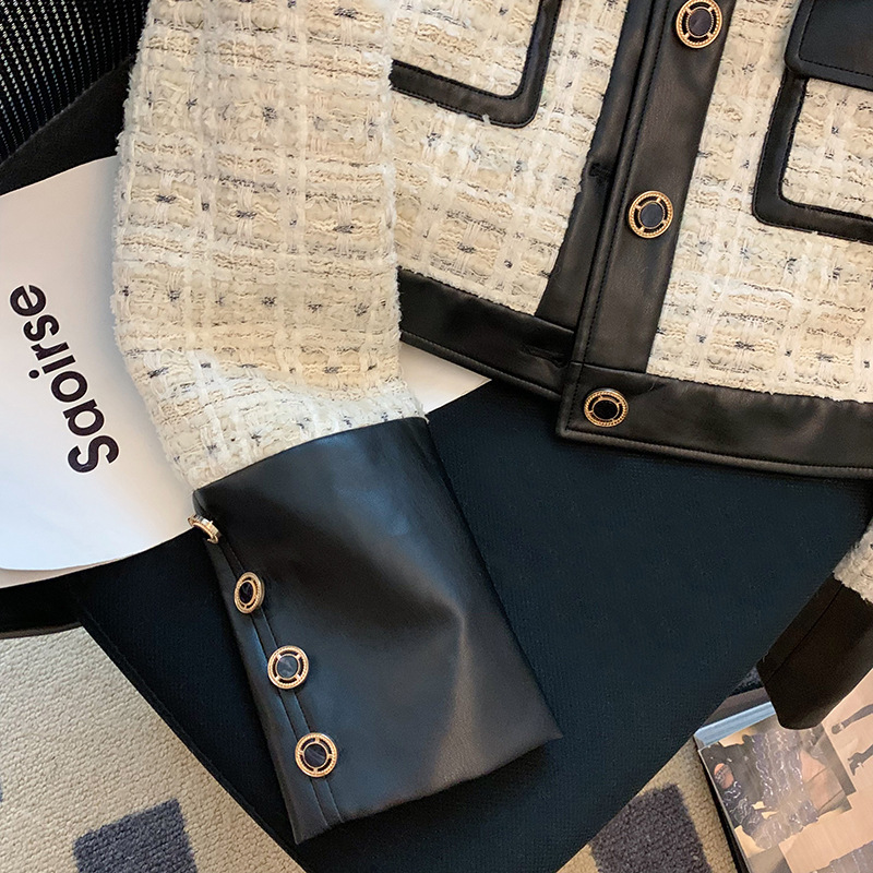 Contrast Stitching Tweed Fragr - Down Jacket Packable のレビューと価格