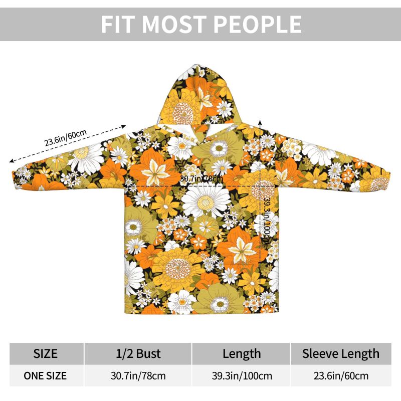 Hippie Flower Floral Retro Bla - Sherpa Hoodie Fleece のレビューと価格