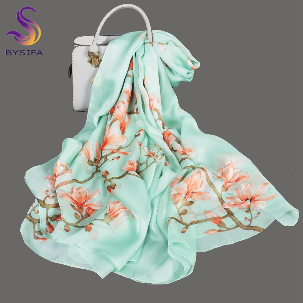 BYSIFA| Light Green Silk Scarf - Shawl Wrap Winter のレビューと価格
