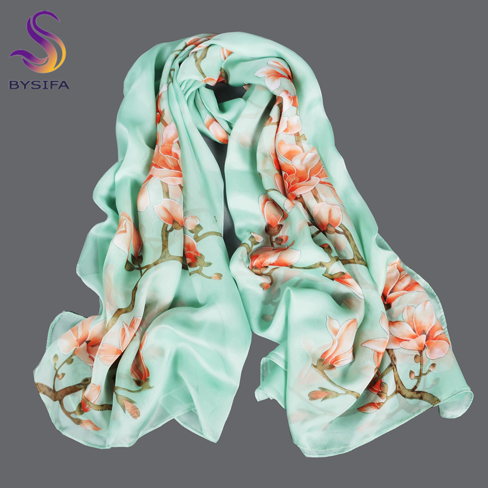 BYSIFA| Light Green Silk Scarf - Shawl Wrap Winter のレビューと価格