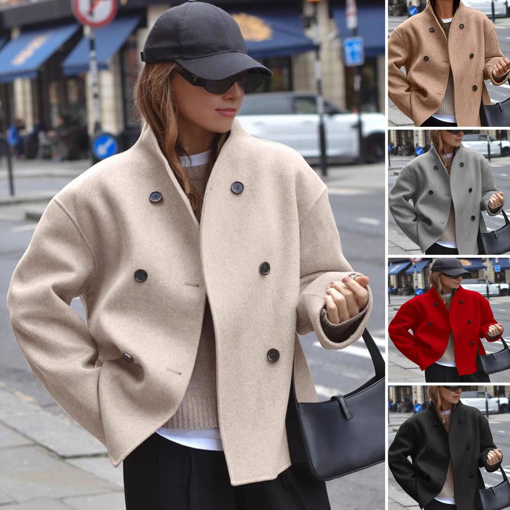 Women's Winter Cropped Wool Co - Wool Coat Peacoat のレビューと価格