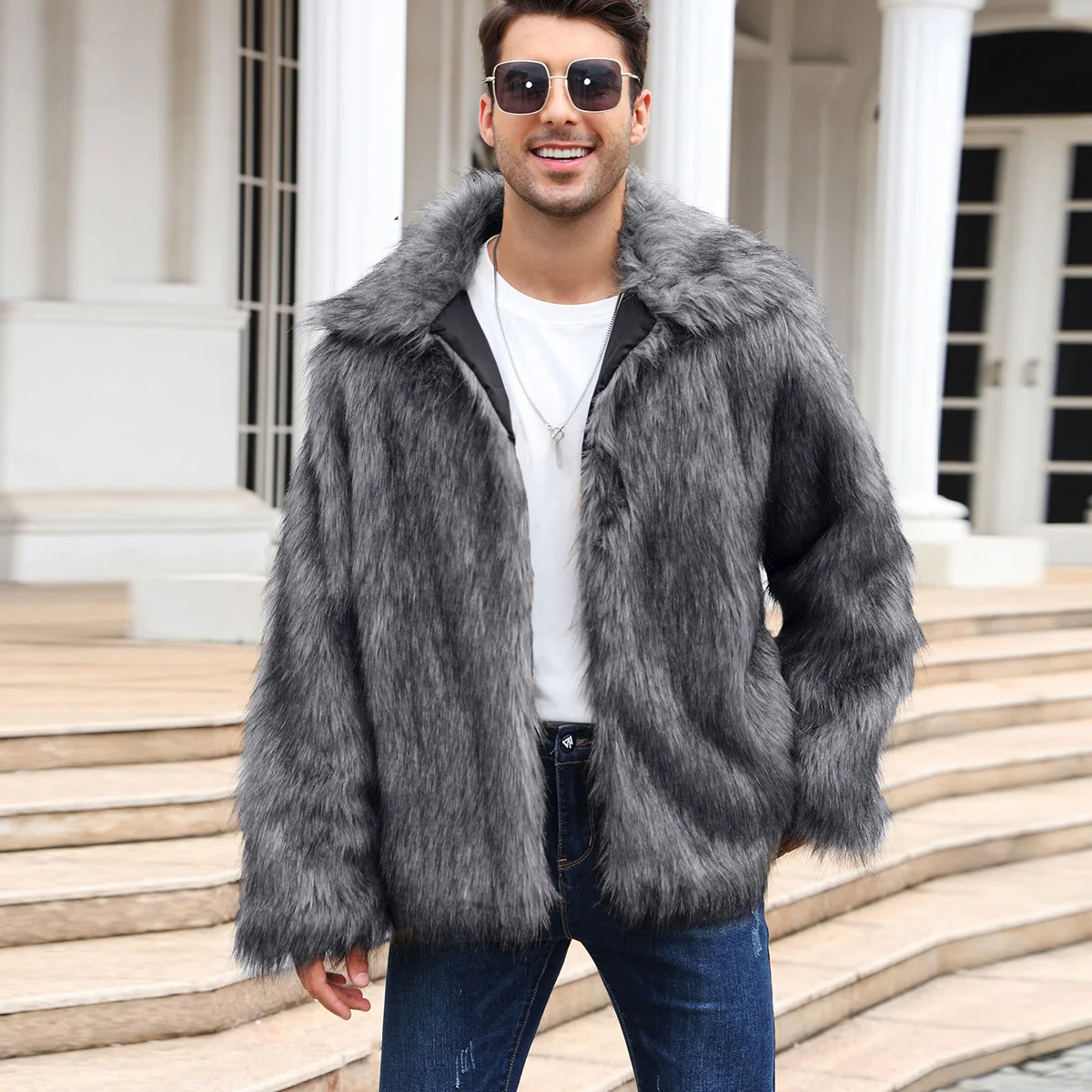 Men Faux Fox Fur Jacket Coat W - Down Jacket Packable のレビューと価格