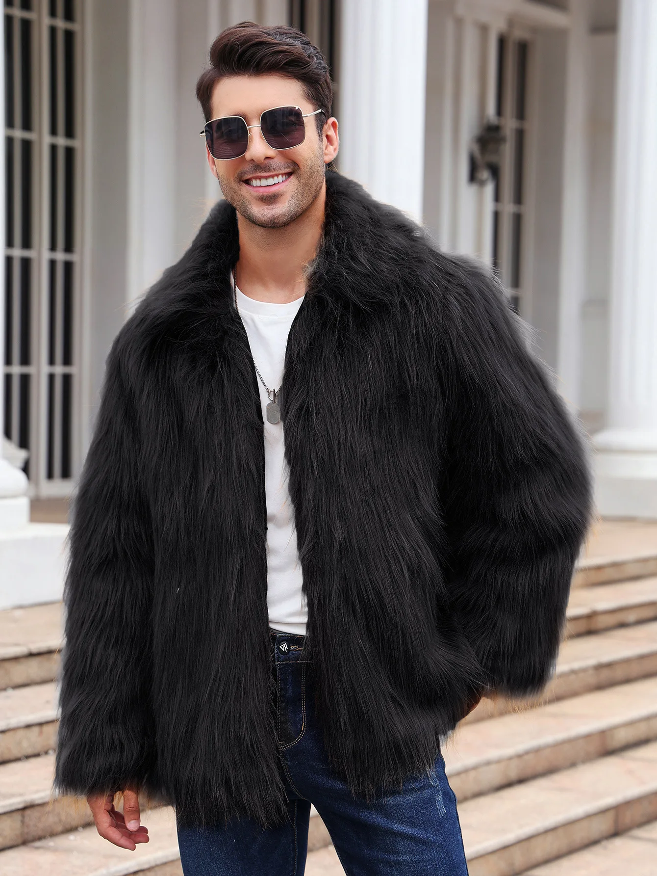 Men Faux Fox Fur Jacket Coat W - Down Jacket Packable のレビューと価格