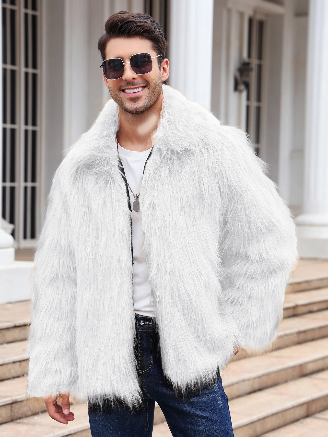 Men Faux Fox Fur Jacket Coat W - Down Jacket Packable のレビューと価格