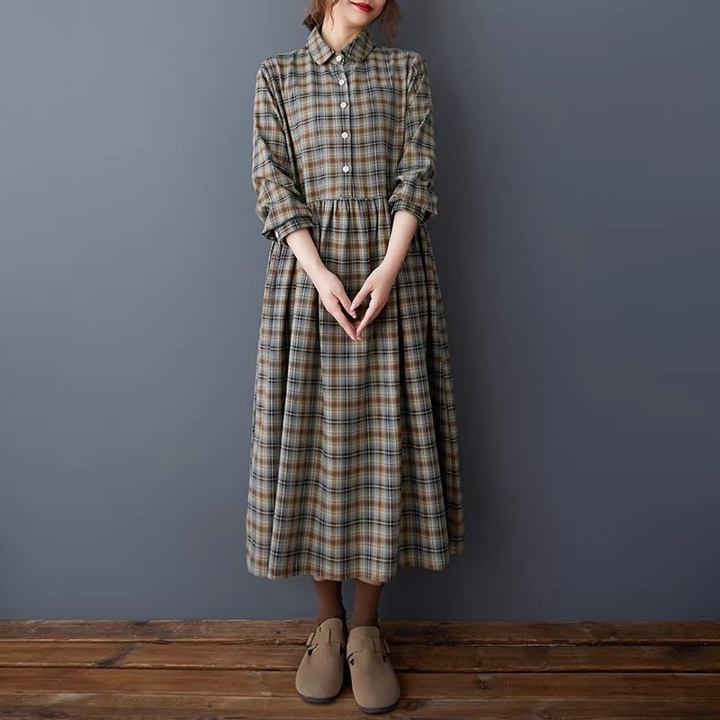 Korean Loose Retro Plaid Shirt - Flannel Shirt Lined のレビューと価格