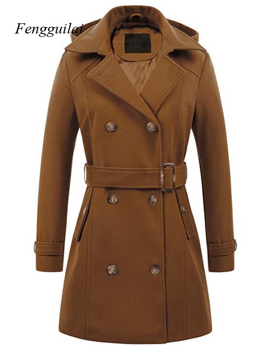 Women's Black Hooded Double Br - Wool Coat Peacoat のレビューと価格