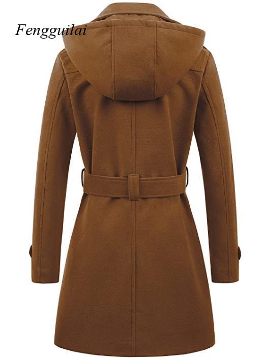 Women's Black Hooded Double Br - Wool Coat Peacoat のレビューと価格