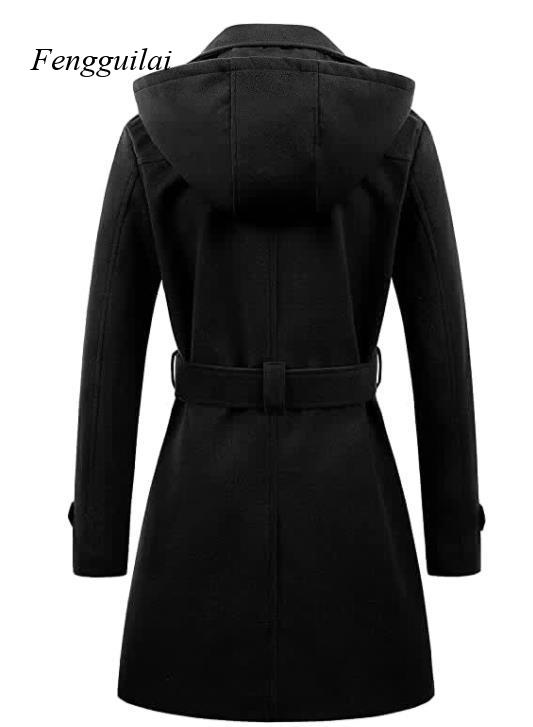 Women's Black Hooded Double Br - Wool Coat Peacoat のレビューと価格