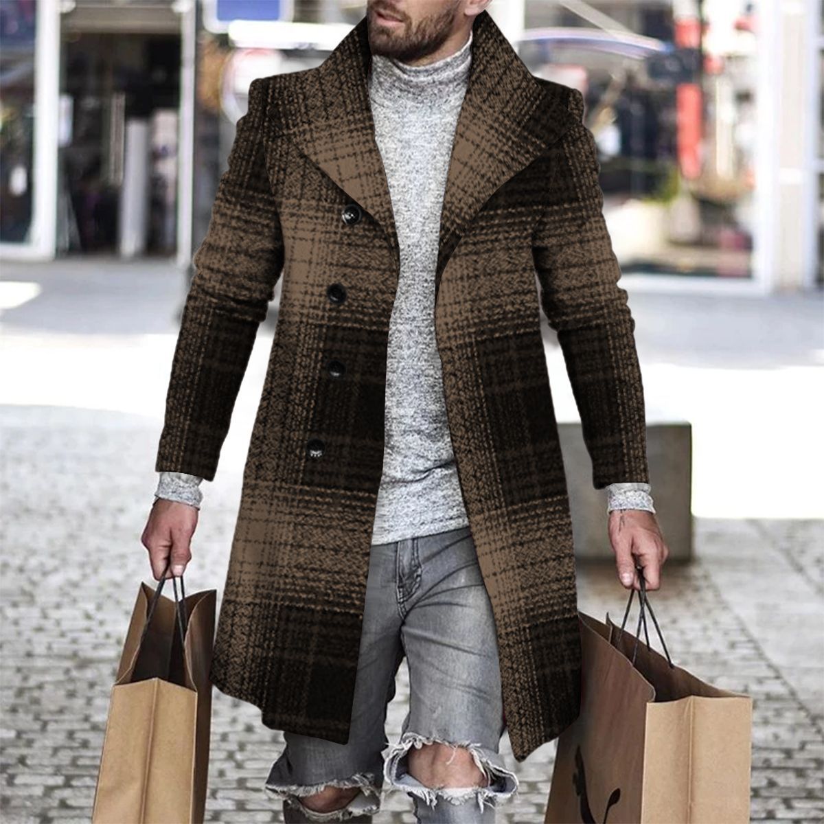 2025 Long Coat Men Mens Wool J - Wool Coat Peacoat のレビューと価格