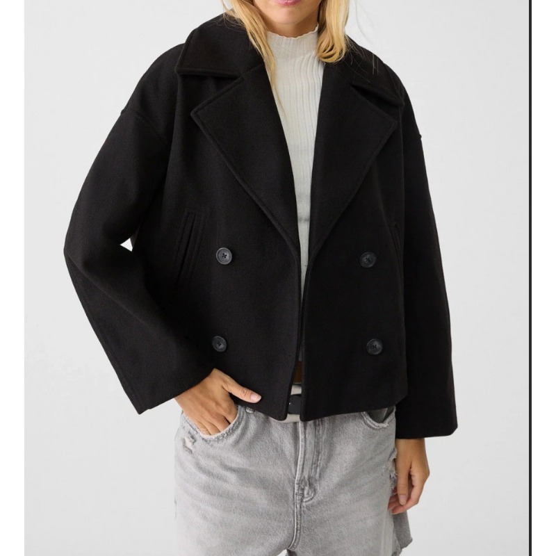 Women's Oversized Double Breas - Wool Coat Peacoat のレビューと価格