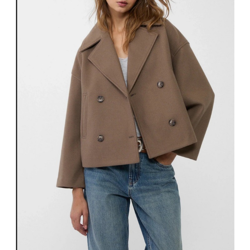 Women's Oversized Double Breas - Wool Coat Peacoat のレビューと価格