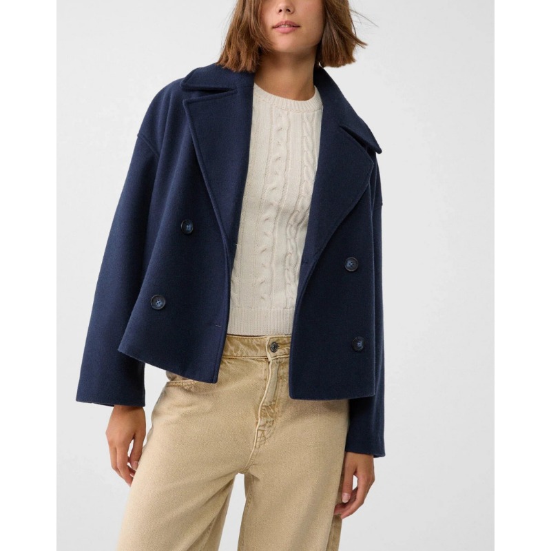 Women's Oversized Double Breas - Wool Coat Peacoat のレビューと価格