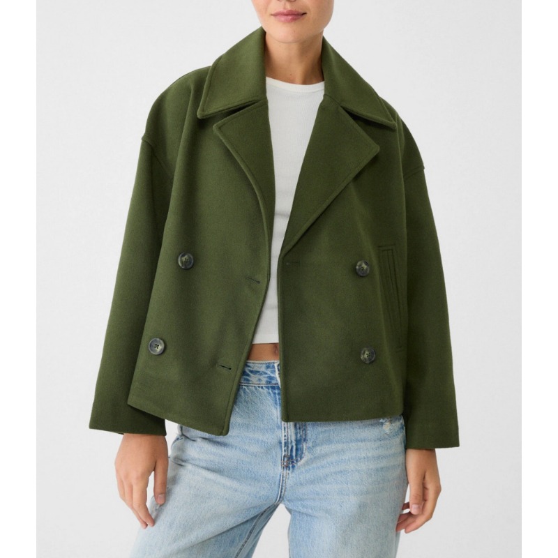 Women's Oversized Double Breas - Wool Coat Peacoat のレビューと価格