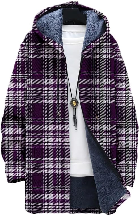 Men's Plaid Cardigan Oversized - Sherpa Hoodie Fleece のレビューと価格