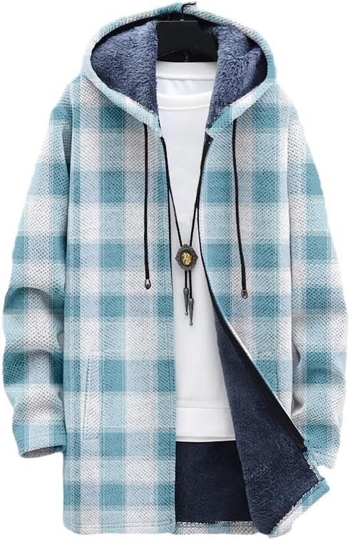 Men's Plaid Cardigan Oversized - Sherpa Hoodie Fleece のレビューと価格