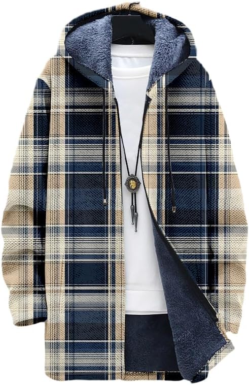 Men's Plaid Cardigan Oversized - Sherpa Hoodie Fleece のレビューと価格