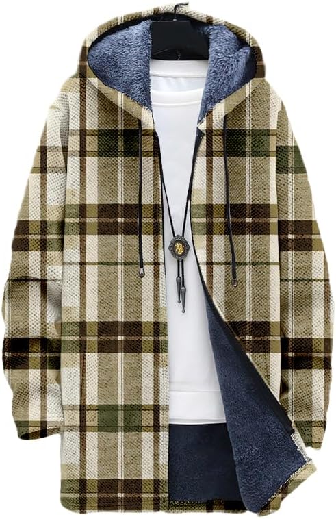 Men's Plaid Cardigan Oversized - Sherpa Hoodie Fleece のレビューと価格