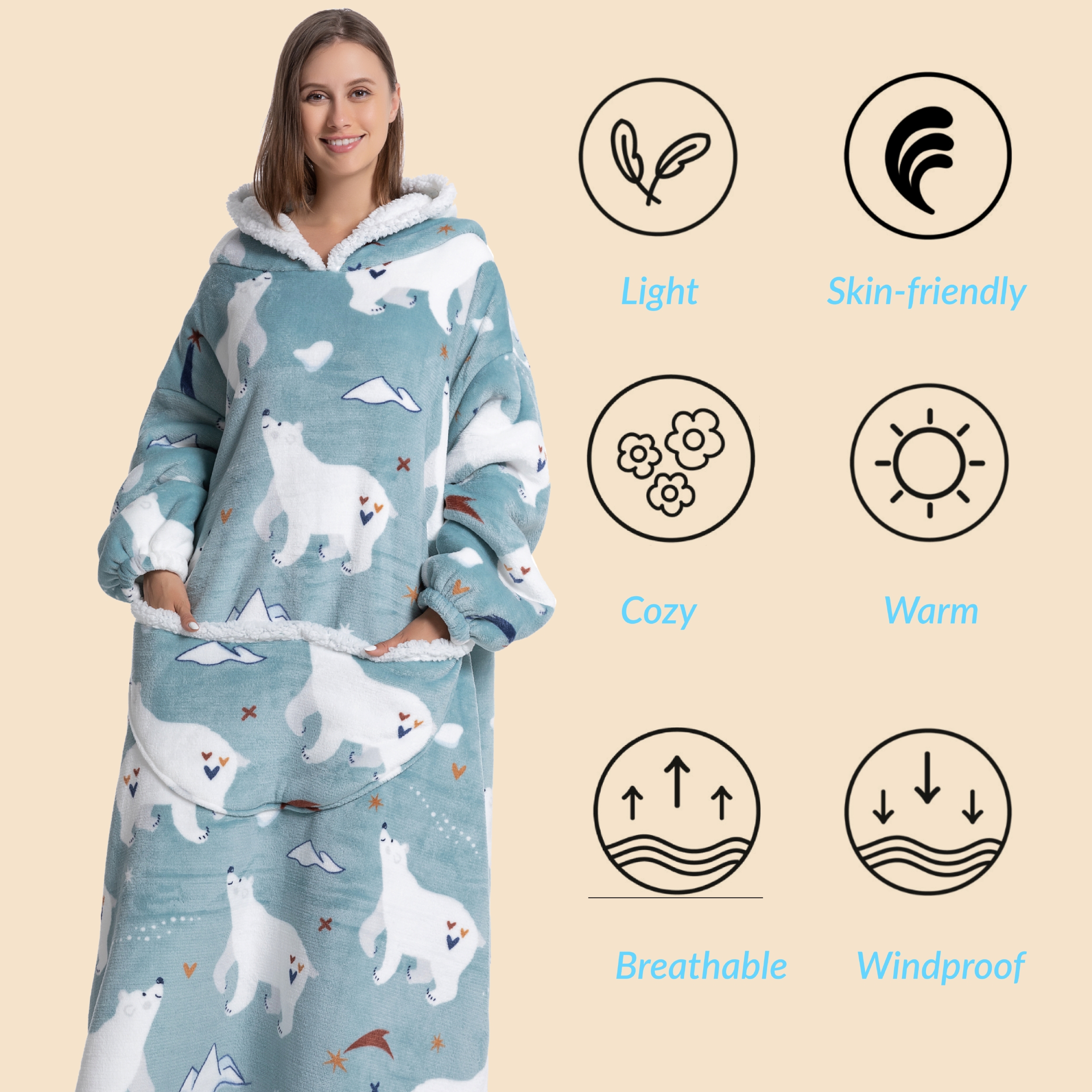 Oversized Wearable Blanket Coz - Sherpa Hoodie Fleece のレビューと価格